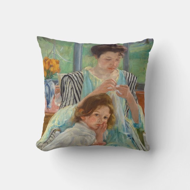 Mary Cassatt - Young Mother Sewing Throw Pillow (Front)