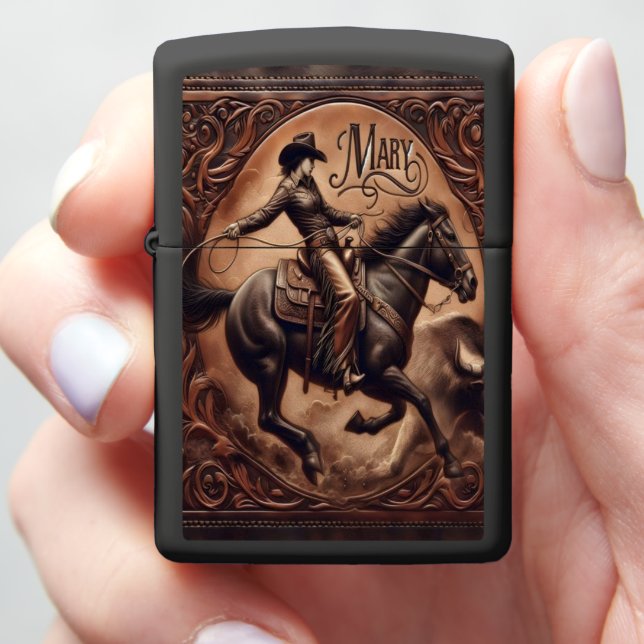 Mary Cowgirl Riding Horse Zippo Lighter (In Hand)