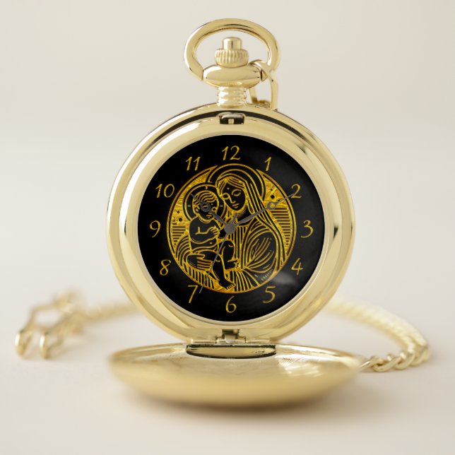 Mary Cradling The Infant Jesus Gold Pocket Watch (Inside)