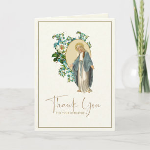 Mary Floral Catholic Funeral Condolence Letterpress Thank You Card
