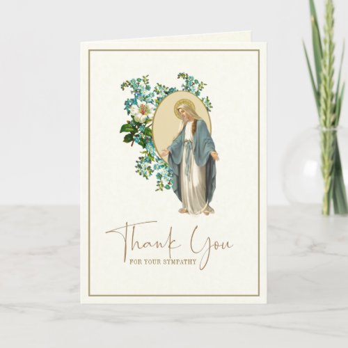 Mary Floral Catholic Funeral Condolence Thank You Card