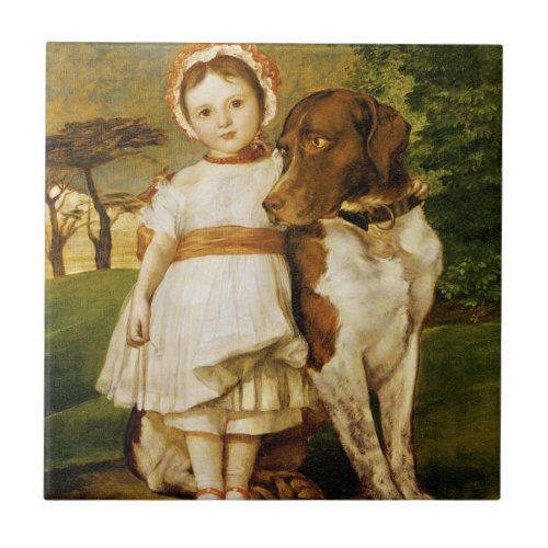 Mary Fox With Her Spanish Pointer Dog GF Watts Ceramic Tile