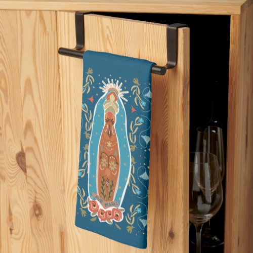 Mary Garden Blessed Mother Ave Maria Navy Blue Kitchen Towel