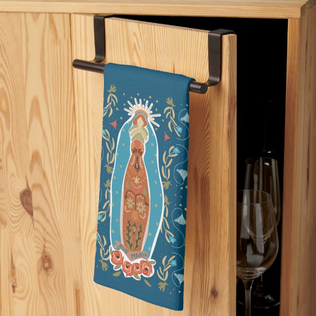 Mary Garden Blessed Mother Ave Maria Navy Blue Kitchen Towel (Thirds Fold)
