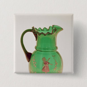 Mary Gregory green jug with fired enamel Button