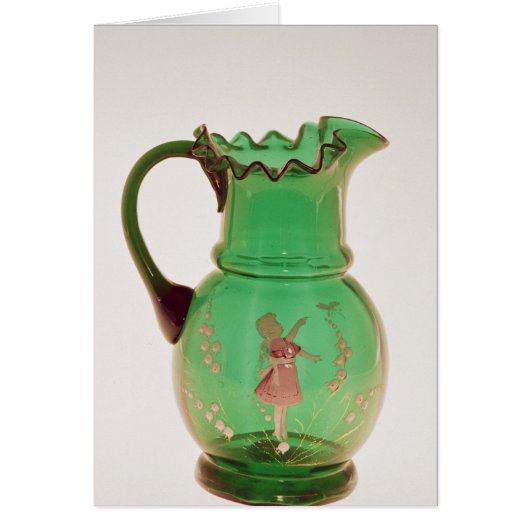 Mary Gregory green jug with fired enamel Cards (Front)
