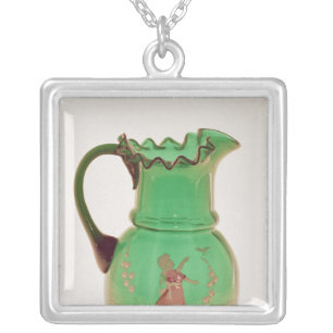 Mary Gregory green jug with fired enamel Silver Plated Necklace