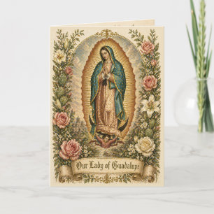 Mary Guadalupe Catholic Prayer Floral Letterpress Thank You Card