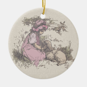 Mary Had a Little Lamb Nursery Rhyme Ceramic Ornament