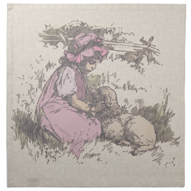 Mary Had a Little Lamb Nursery Rhyme Cloth Napkin (Front)