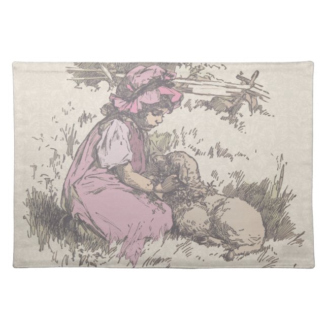 Mary Had a Little Lamb Nursery Rhyme Cloth Placemat (Front)