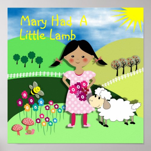 Mary Had A Little Lamb Nursery Rhyme Cute Picture Poster