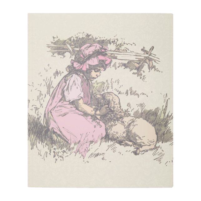 Mary Had a Little Lamb Nursery Rhyme Metal Print (Front)