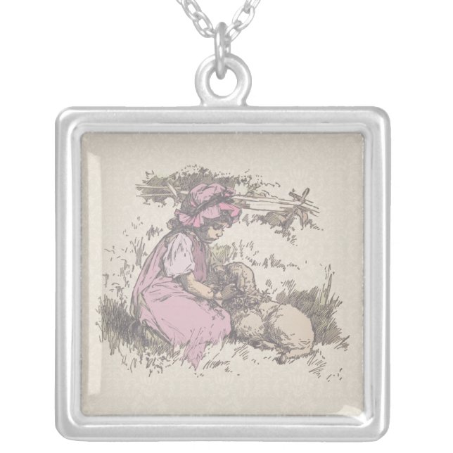 Mary Had a Little Lamb Nursery Rhyme Silver Plated Necklace (Front)