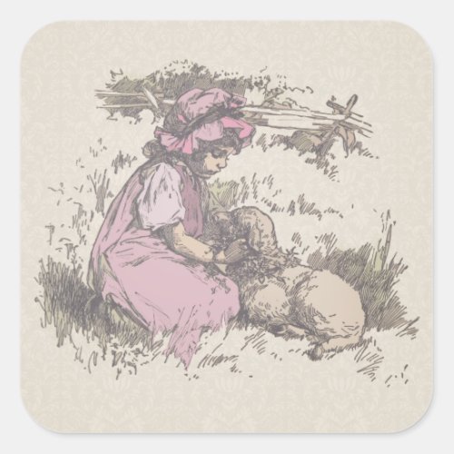 Mary Had a Little Lamb Nursery Rhyme Square Sticker