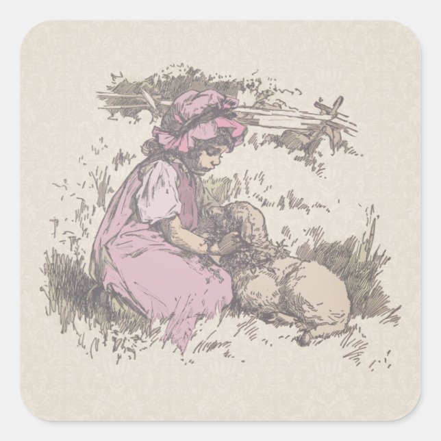 Mary Had a Little Lamb Nursery Rhyme Square Sticker (Front)