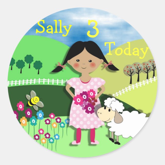 Mary Had A Little Lamb Nursery Rhyme Theme Classic Round Sticker (Front)