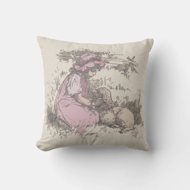 Mary Had a Little Lamb Nursery Rhyme Throw Pillow (Front)