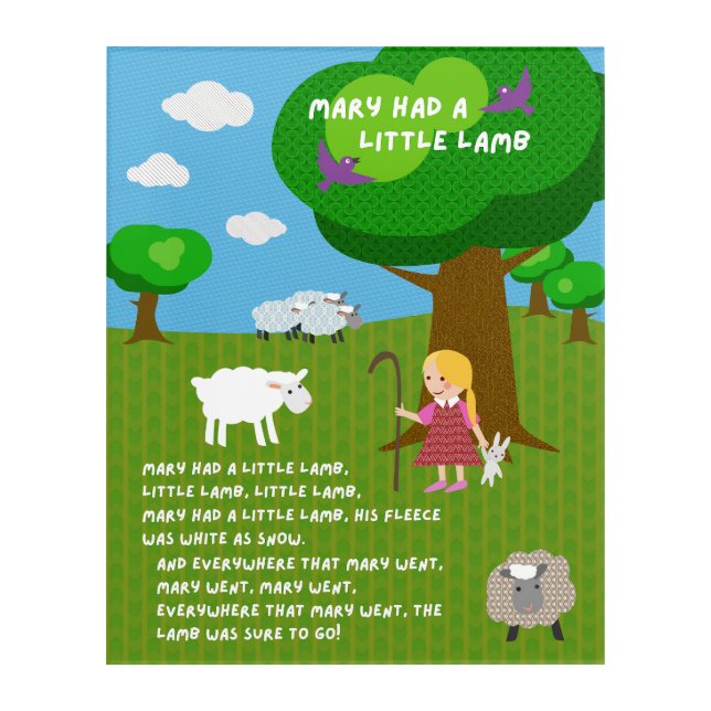 Mary Had a Little Lamb Nursery Rhyme Wall Art (Front)