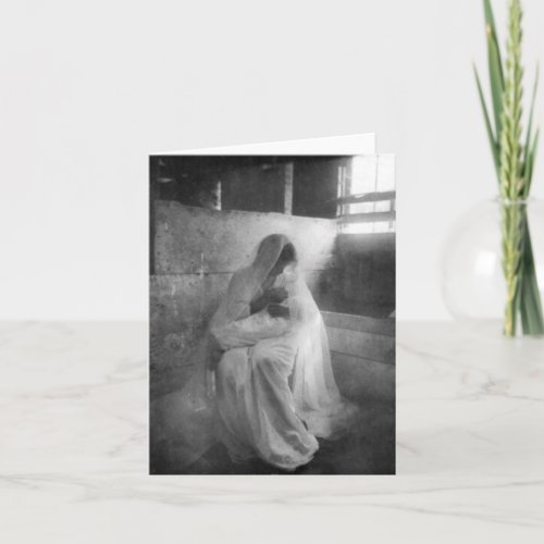Mary holding Jesus in Stable Note Card