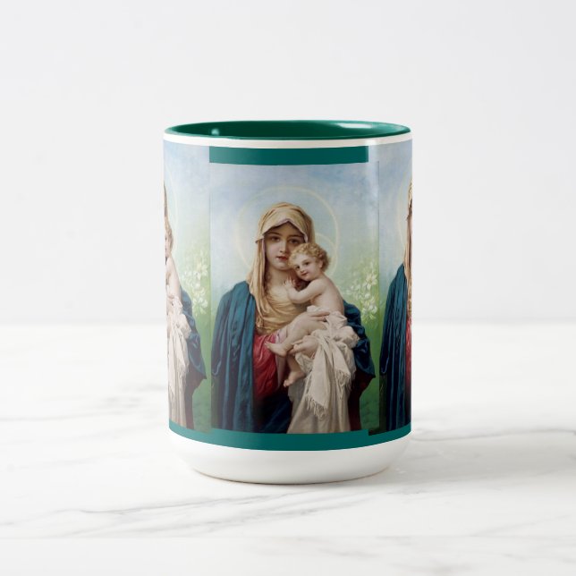 Mary holding Jesus Two-Tone Coffee Mug (Center)