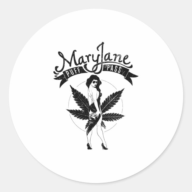 Mary Jane Puff Pass Woman Artwork Black Classic Round Sticker (Front)
