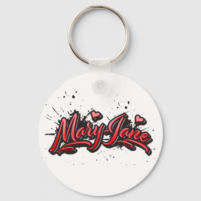 Mary-Jane red Heart Graffiti Schlüsselanhänger run Keychain (Front)