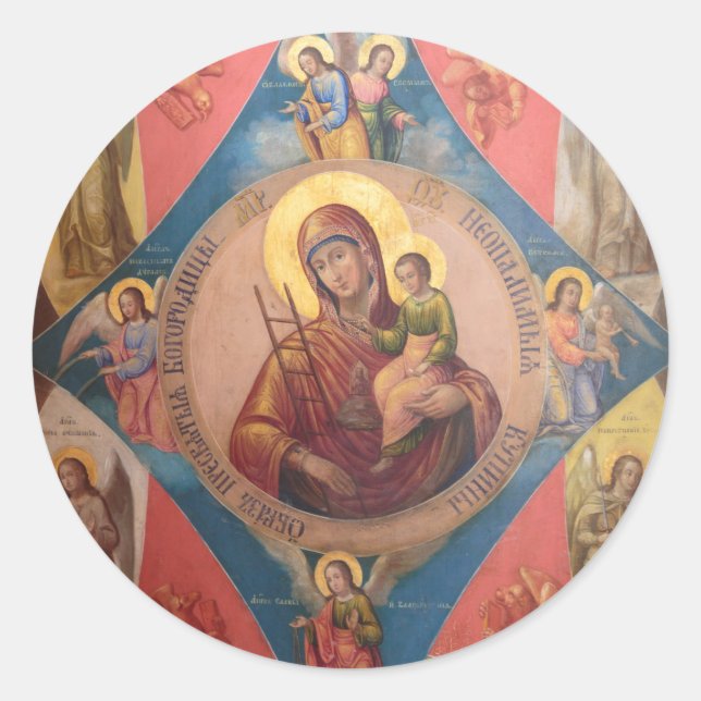 Mary, Jesus, And Angels Classic Round Sticker (Front)