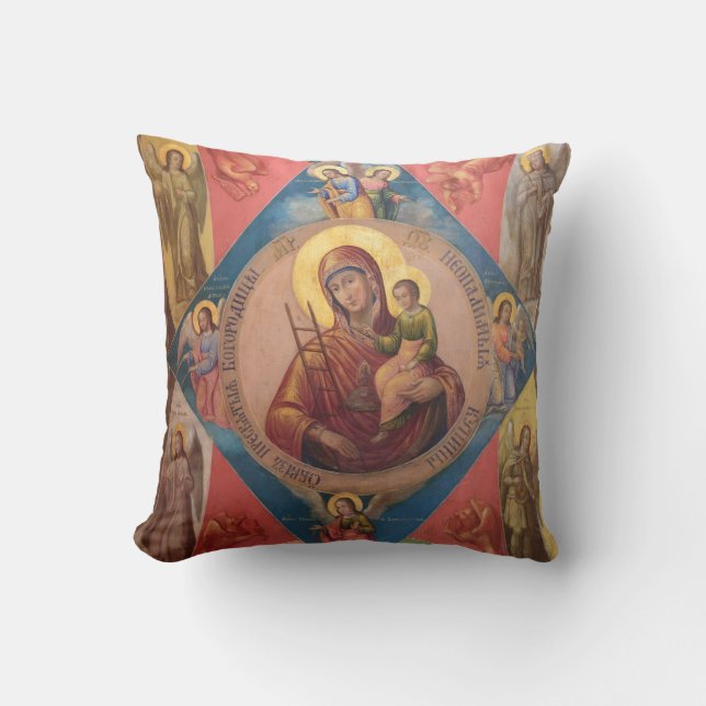 Mary, Jesus, And Angels Throw Pillow (Front)