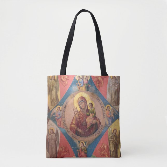 Mary, Jesus, And Angels Tote Bag (Front)