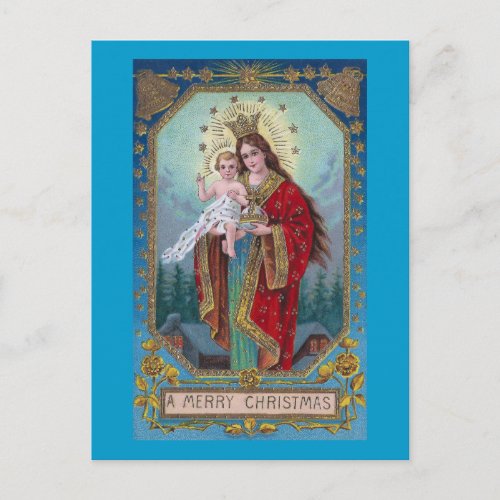 Mary Jesus and Globus Cruciger Vintage Christmas Holiday Postcard