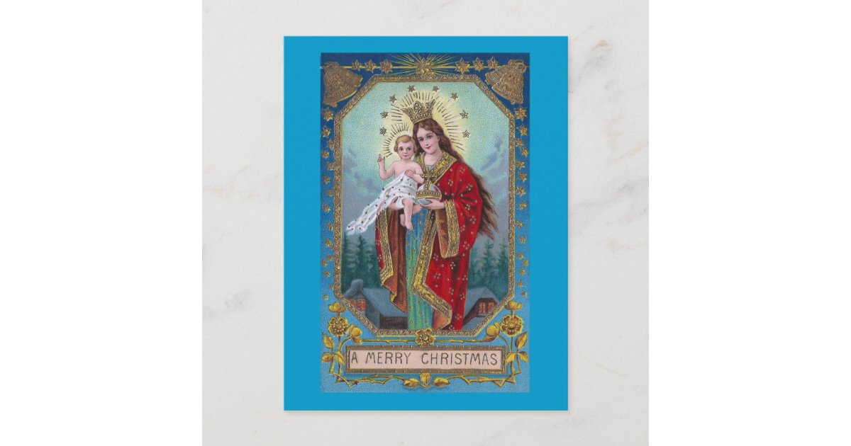 Mary, Jesus and Globus Cruciger Vintage Christmas Holiday Postcard | Zazzle