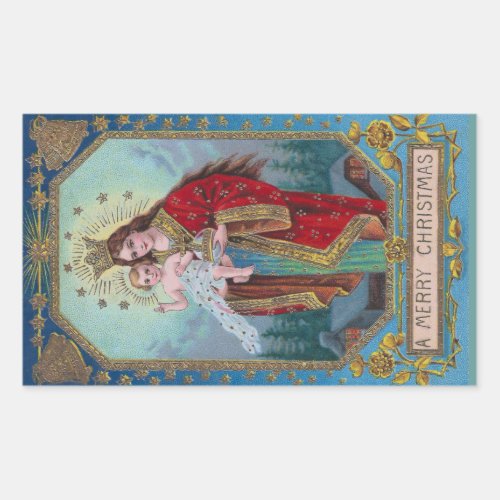Mary Jesus and Globus Cruciger Vintage Christmas Rectangular Sticker