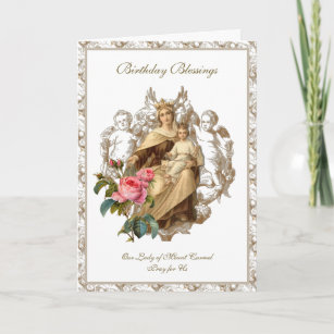 Mary Jesus Angels Mount Carmel  Roses Religious Card