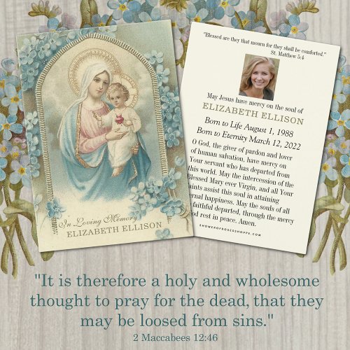 Mary Jesus Catholic Floral  Funeral Prayer Card