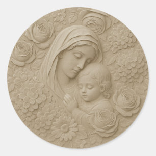 Mary Jesus Floral Religious Catholic Classic Round Sticker