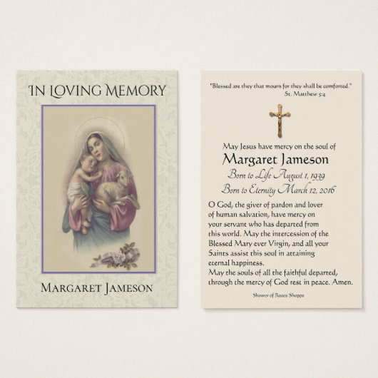 Mary Jesus Lamb Funeral Memorial Holy Card - (Front & Back)