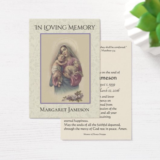 Mary Jesus Lamb Funeral Memorial Holy Card - (Desk)