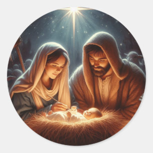 Mary Joseph and baby Jesus Classic Round Sticker