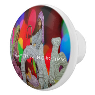 Mary Joseph Baby Jesus Love Colored Circles Ceramic Knob