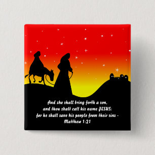 Mary & Joseph, Bible Scripture Verse Pinback Button