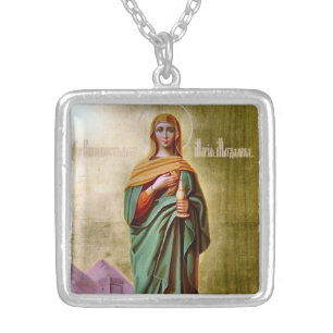 Mary Magdalene Orthodox Christian Icon Silver Plated Necklace