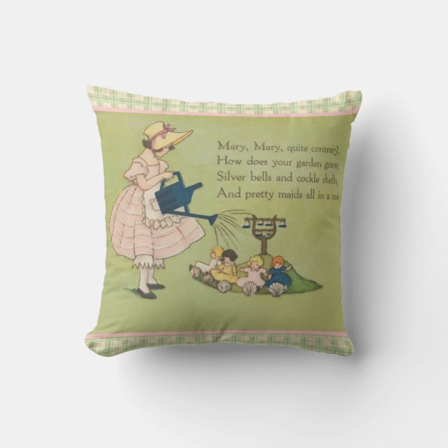 Mary Mary Quite Contrary Nursery Rhyme Throw Pillow (Front)