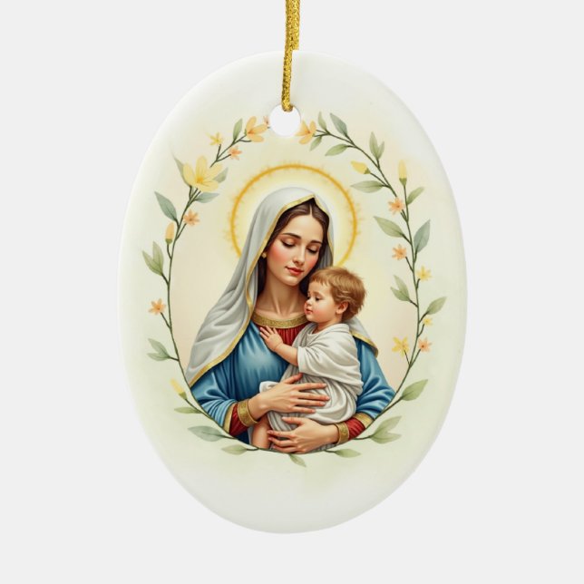 Mary Mother of God Peace and Blessings Scripture Ceramic Ornament (Front)