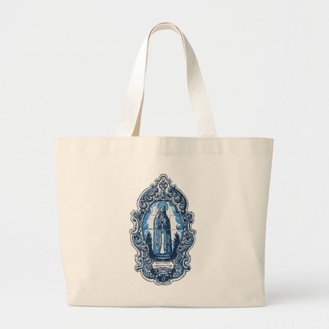 Mary mother of jesus, Fatima sanctuary azulejos Large Tote Bag (Front)