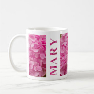 MARY Name, Cute Pink Hydrangea Floral Lettering Coffee Mug
