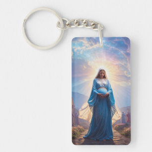 Mary of Nazareth Walking Alone – Christian Artwork Keychain