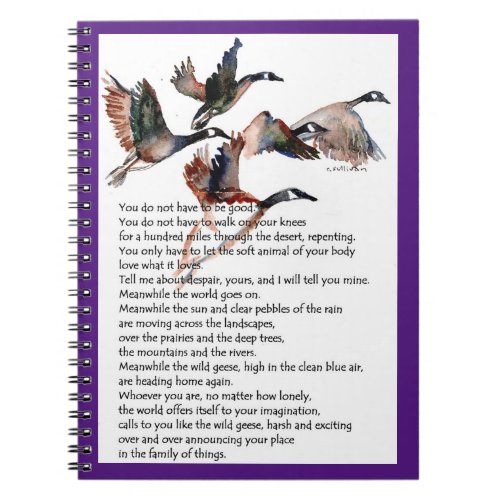 Mary Oliver Wild Geese poem  watercolor  Notebook