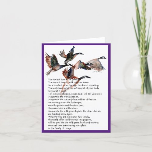 Mary Oliver Wild Geese poem  watercolor  Thank You Card