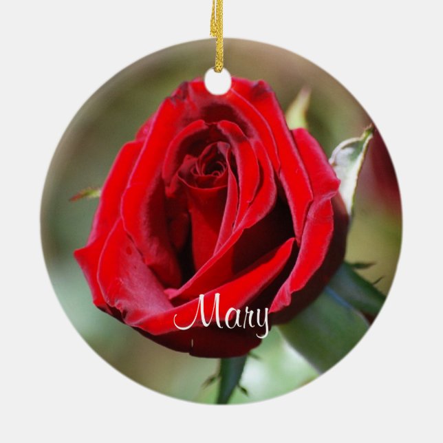 Mary Personalized Red Rose Ornament (Back)